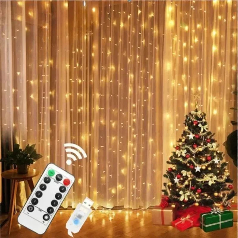 LED Curtain Fairy Lights - 3x3M USB Powered with Remote Control