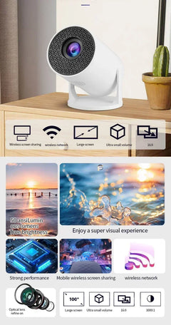 HY200 270 Rotary Portable Projector Full HD 1080P Android iOS PC USB HDMI Compatible Home Video System
