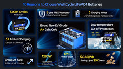 WattCycle 12V 100Ah LiFePO4 Battery 2-Pack - Grade A+ Lithium Solar Battery