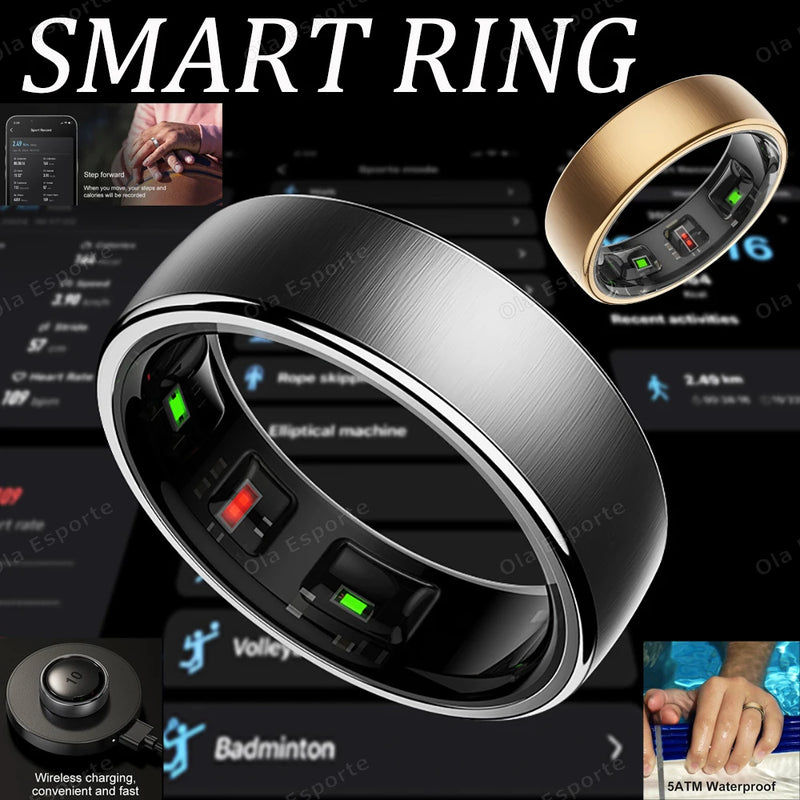 New R10 Smart Ring with Wireless Charging,Health Sleep Monitor,5ATM & ip68 Waterproof,Multi-sport Mode For Android IOS Men Women