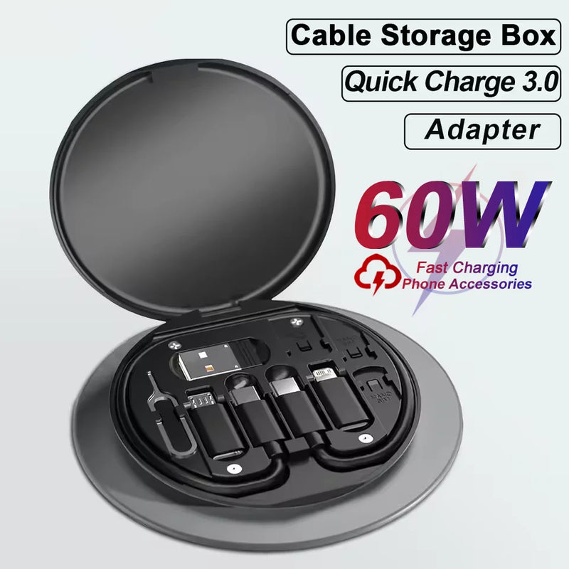 60W USB-C Fast Charging Cable Set - Multi-Device Travel Organizer Box