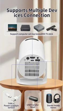 HY200 270 Rotary Portable Projector Full HD 1080P Android iOS PC USB HDMI Compatible Home Video System