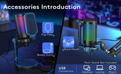FIFINE A6NEO USB Gaming Microphone - RGB Streaming Podcast Mic for PC/PS5