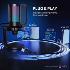 FIFINE A6NEO USB Gaming Microphone - RGB Streaming Podcast Mic for PC/PS5