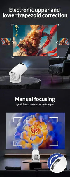 HY200 270 Rotary Portable Projector Full HD 1080P Android iOS PC USB HDMI Compatible Home Video System