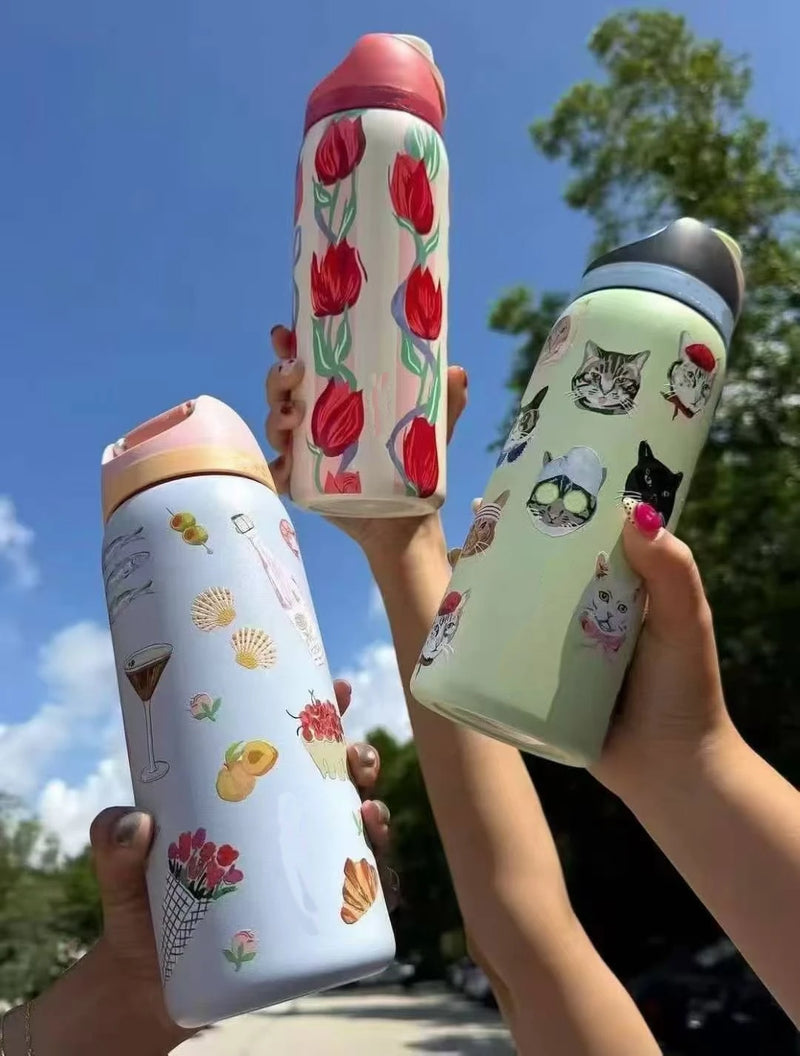 O-Wa 32oz Stainless Steel Thermos - Insulated Sports Water Bottle