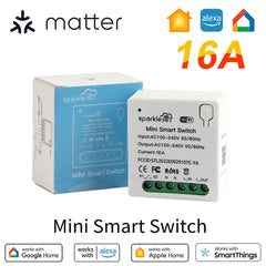 Matter 16A WiFi mini Smart Switch Pass-through Disconnect Dual Control Outletorks Remote Control Timer
